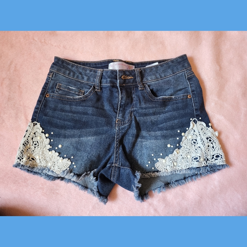 No Boundaries Lace Applique Denim shorts